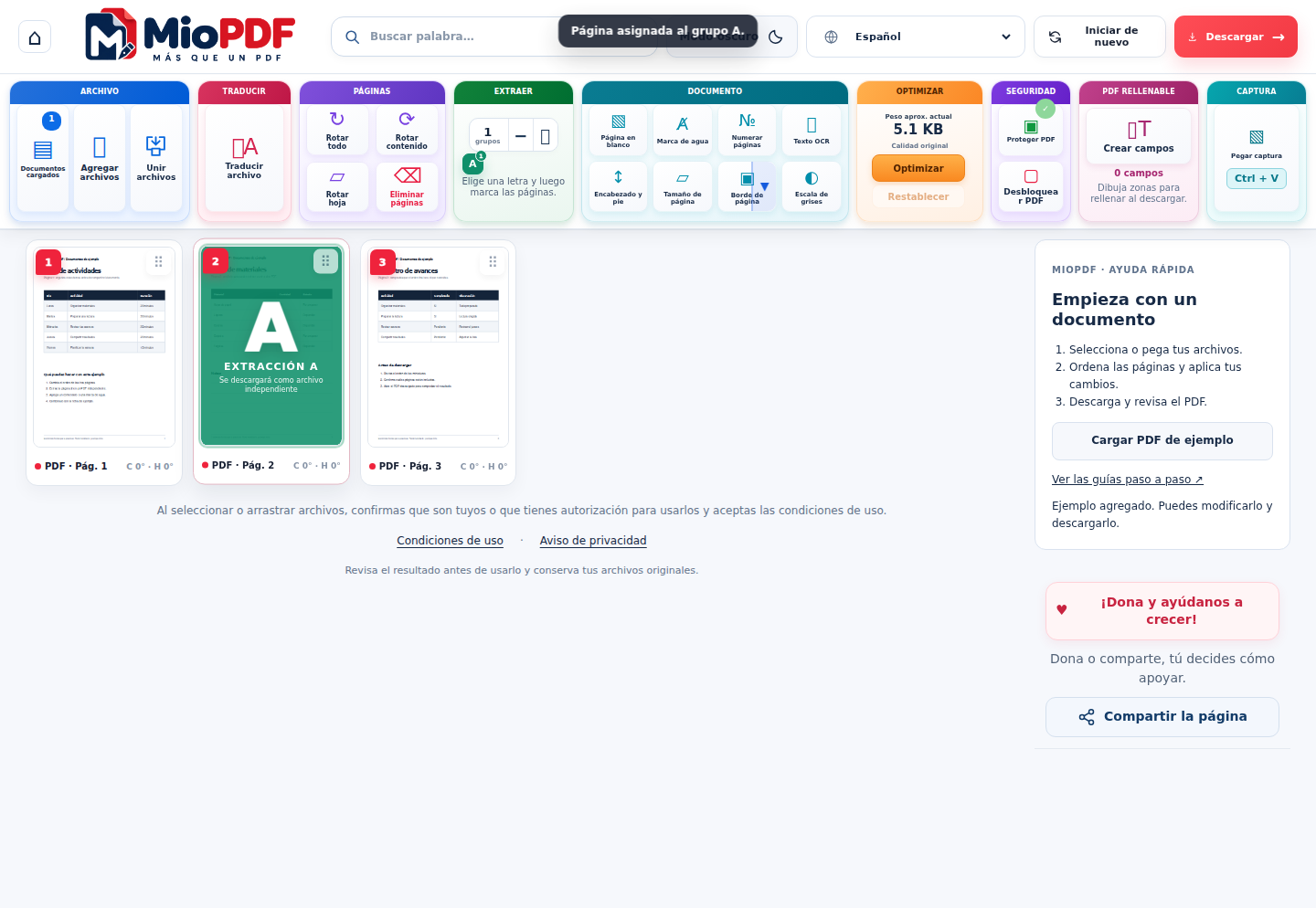 Separa solo las páginas que necesitas en MioPDF