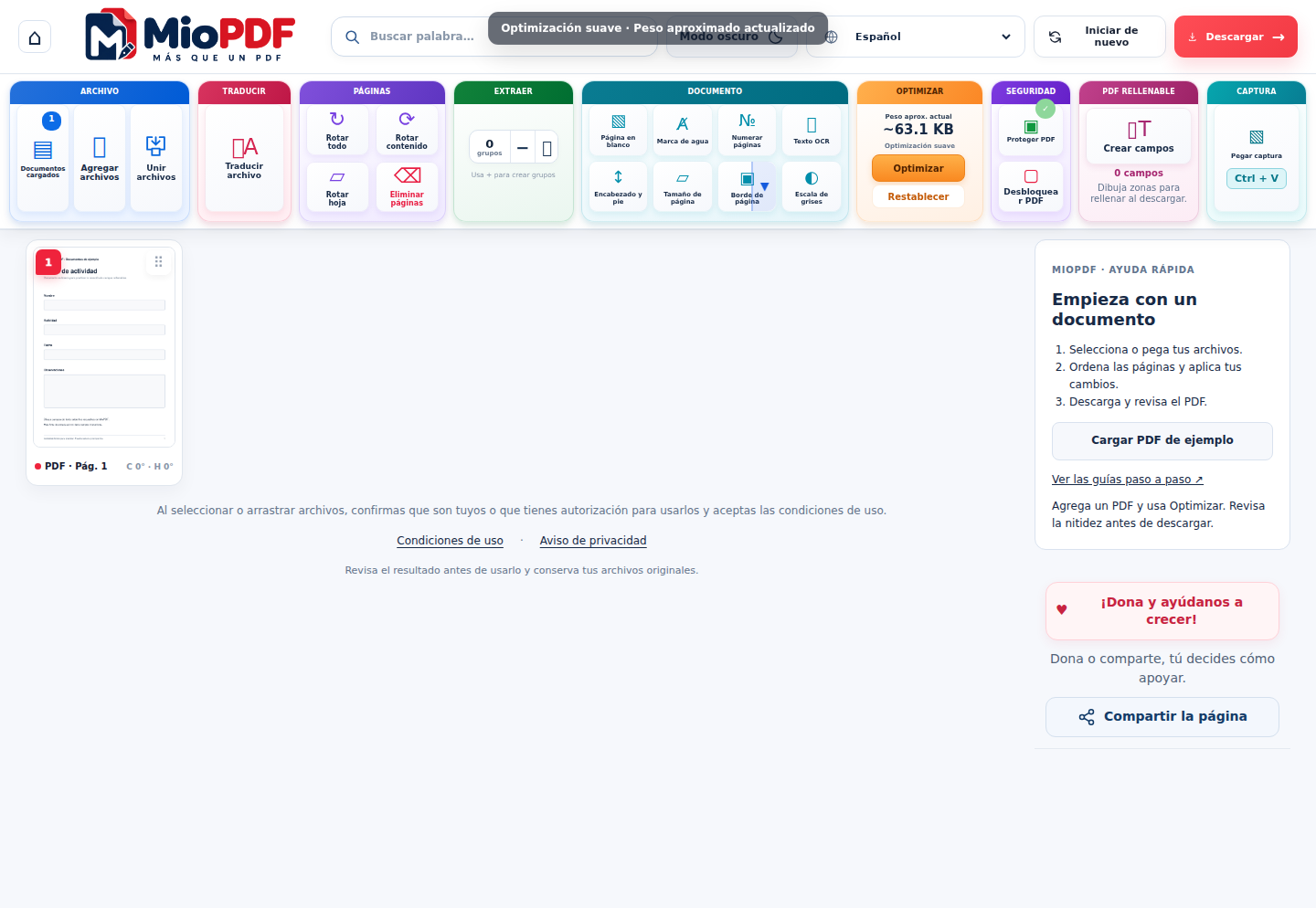 Ajusta el tamaño y revisa la calidad en MioPDF